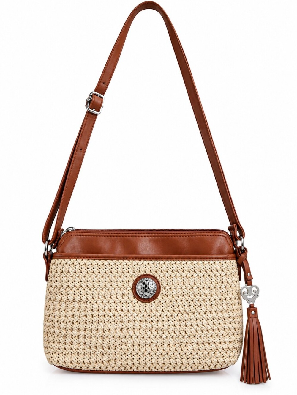 Bueno Tan Trim Straw Crossbody Bag with Tassel